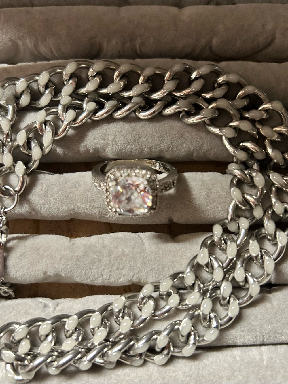 J. Crew Silver-Tone Cushion Crystal Halo Ring